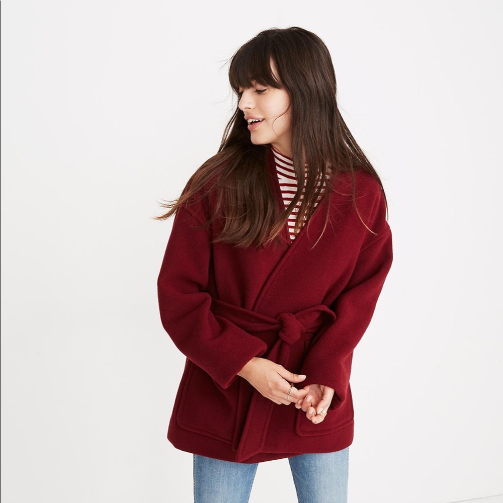 NWT Madewell belted wool blend wrap coat Sz m
